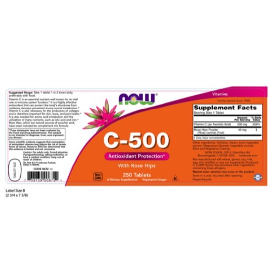 NOW Foods 維他命C-500補充錠 250顆 1罐-細節圖6