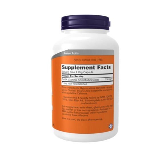 NOW Foods GABA素食膠囊 750mg 200顆 1罐-細節圖2