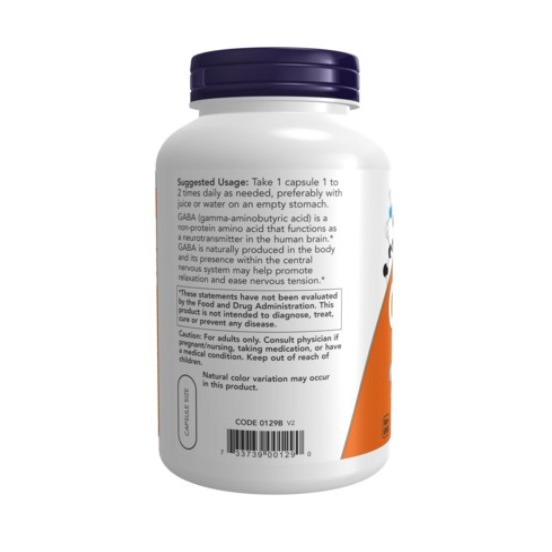 NOW Foods GABA素食膠囊 750mg 200顆 1罐-細節圖3