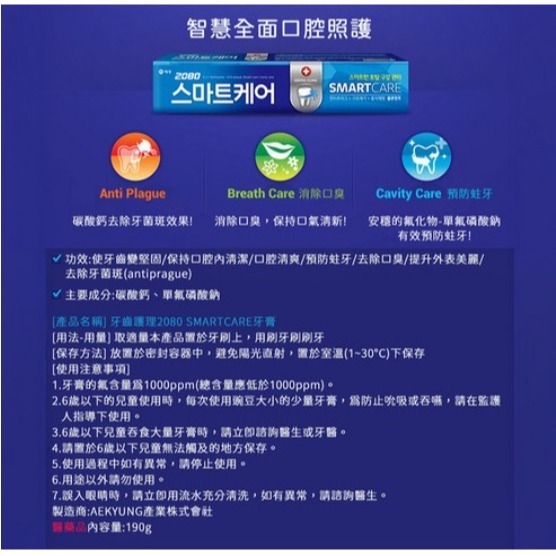 2080 Smart Care 全效護理牙膏 190g/條-細節圖4