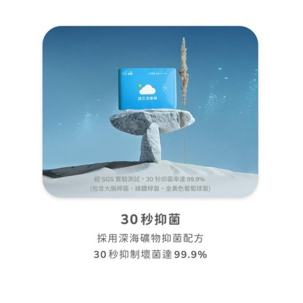icon 愛康 涼感衛生棉 日用型 24cm 8片 15片 24片 深海礦物配方 草本精油-細節圖6