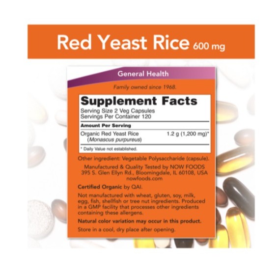 NOW Foods 紅麴素食膠囊 600mg 240顆 × 1罐-細節圖2