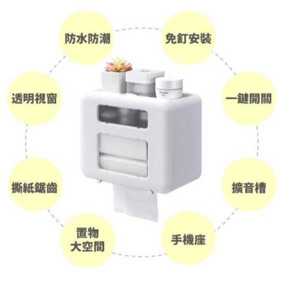 FAmILyLIFE 生活 第二代無痕壁掛雙層雙槽防水衛生紙收納盒 優雅粉 活力藍 純潔白 典雅灰 1個-細節圖3