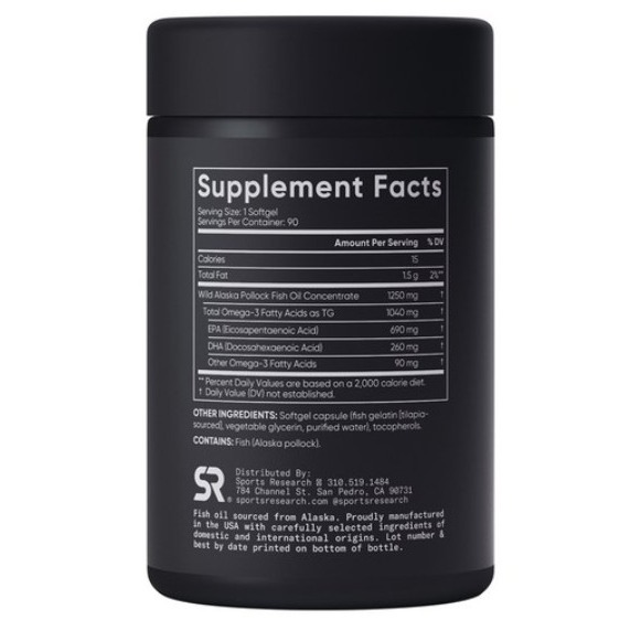 SPORTS RESEARCH 阿拉斯加鱈魚Omega-3魚油三倍增強軟膠囊 180顆 x 1罐-細節圖3