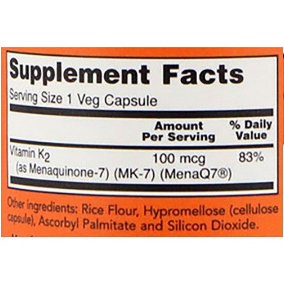 NOW Foods MK-7維生素K-2素食膠囊 100mcg 120顆 1罐-細節圖3