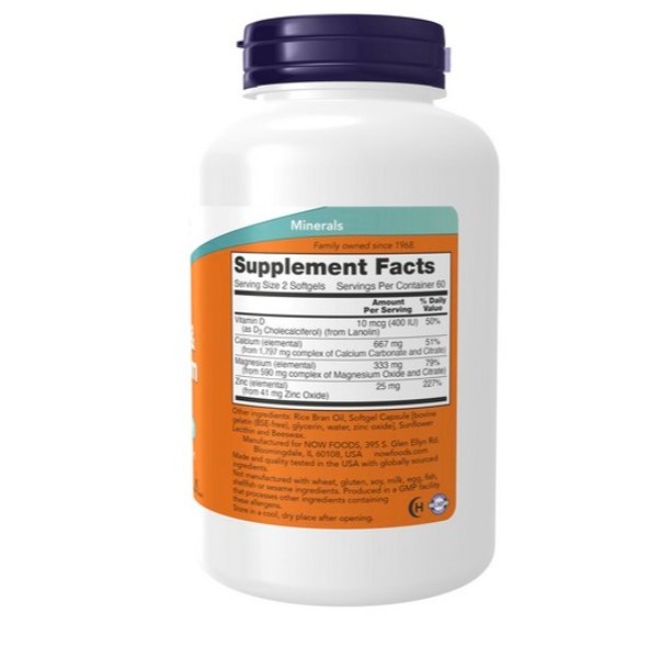 NOW Foods 鈣鎂鋅D3軟膠囊 1罐 120顆-細節圖2