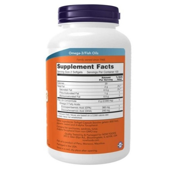 NOW Foods Omega3魚油軟膠囊 1000mg, 200顆, 1罐-細節圖2