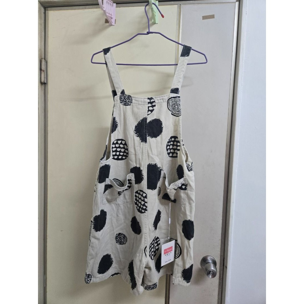 全新 牛仔印花吊帶褲 XL-細節圖2