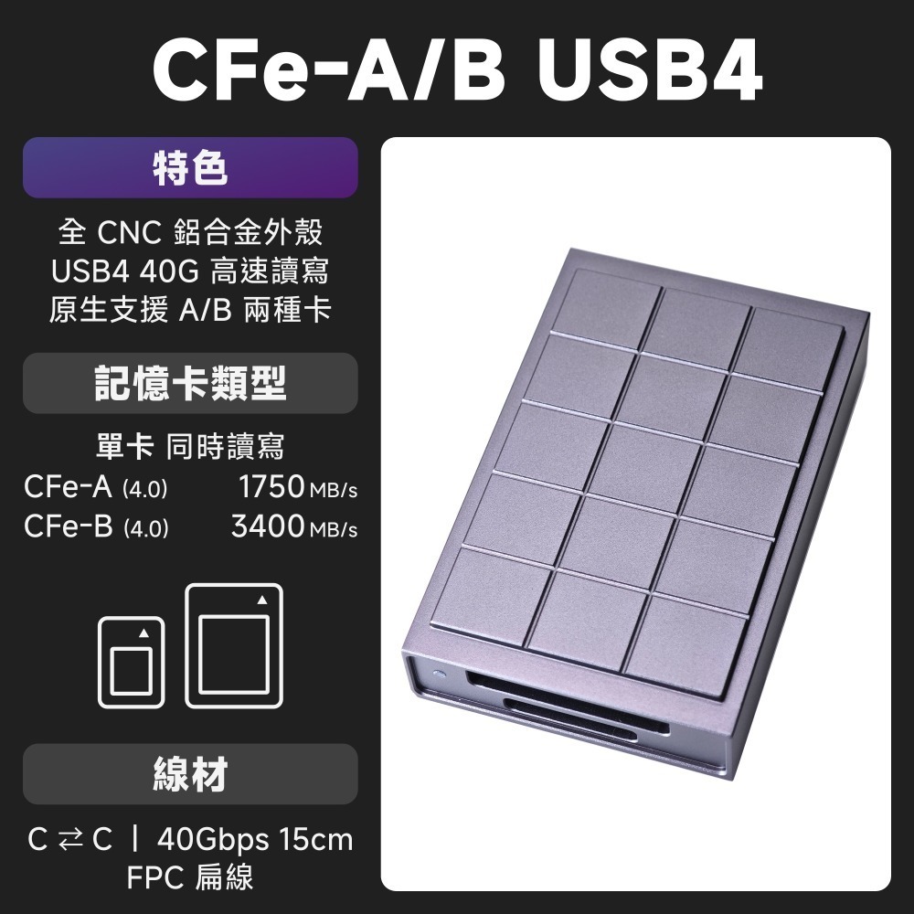 光連科技🪷 CFe 4.0 USB4 40Gbps 讀卡機 內建風扇 CFexpress Type-B A 雷電 3-規格圖9