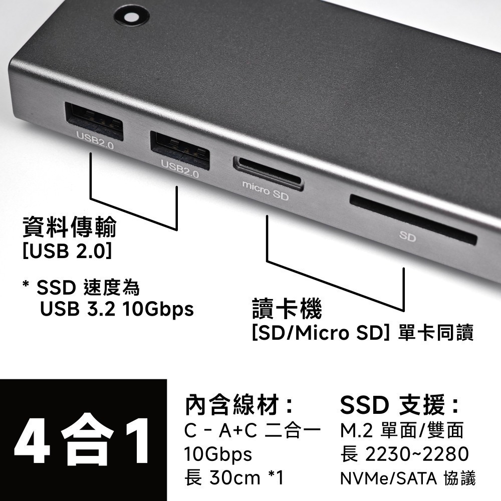 光連科技🪷 多功能 SSD 外接盒 HDMI + PD 100W + USB 3.2 10Gbps 擴充集線器 Hub-規格圖8