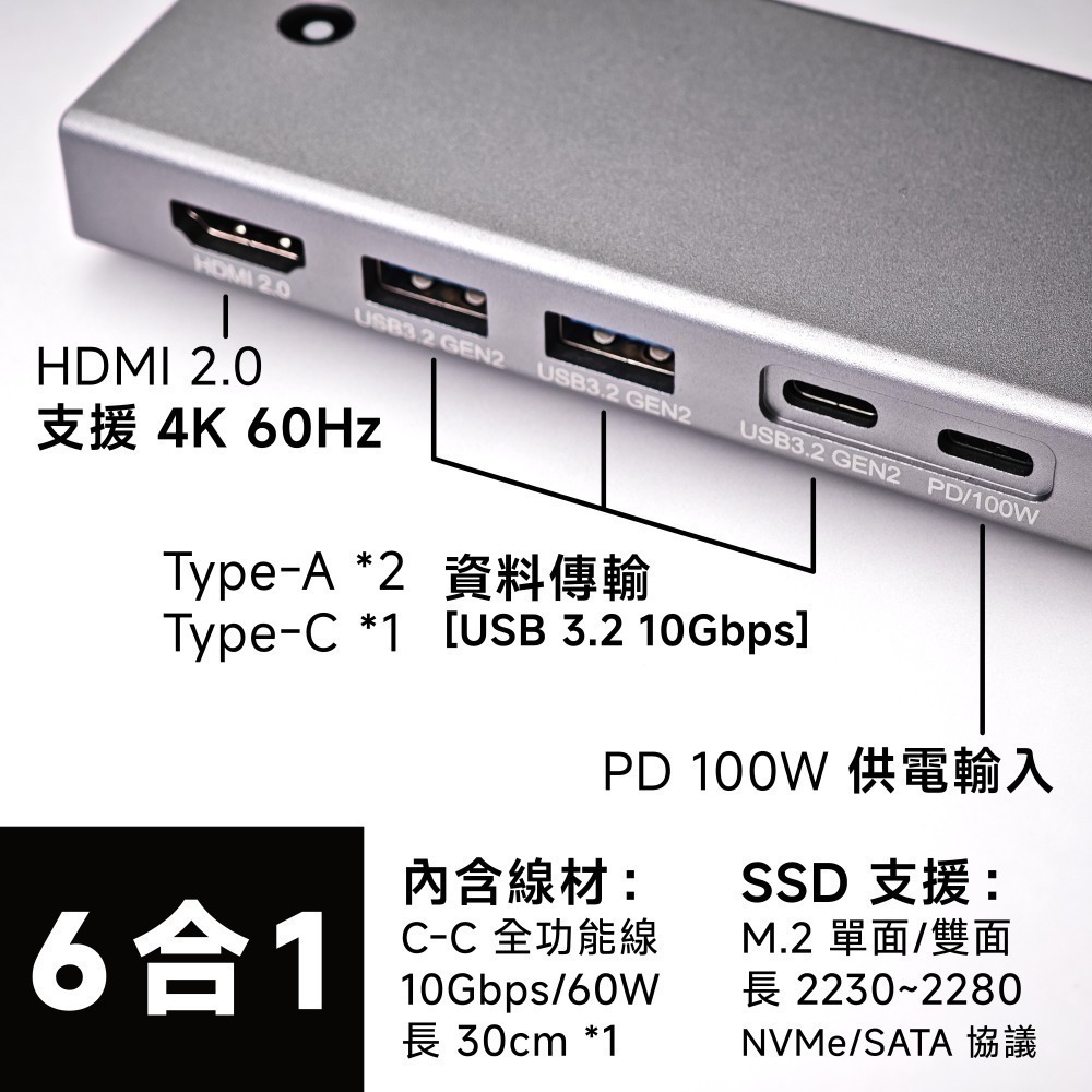 光連科技🪷 多功能 SSD 外接盒 HDMI + PD 100W + USB 3.2 10Gbps 擴充集線器 Hub-規格圖8