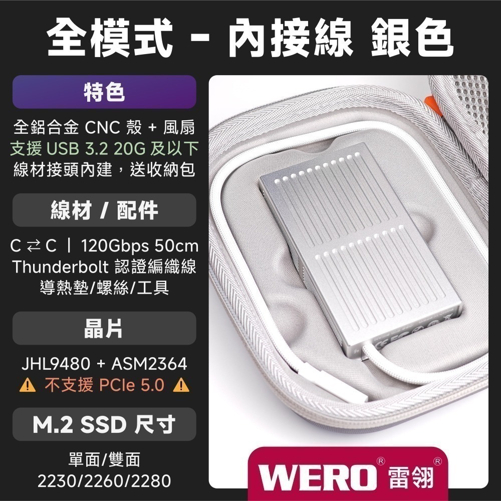 WERO 雷電 5 DRP 雙模 SSD 外接盒 Thunderbolt 5 120G 80Gbps USB4 M.2-規格圖9