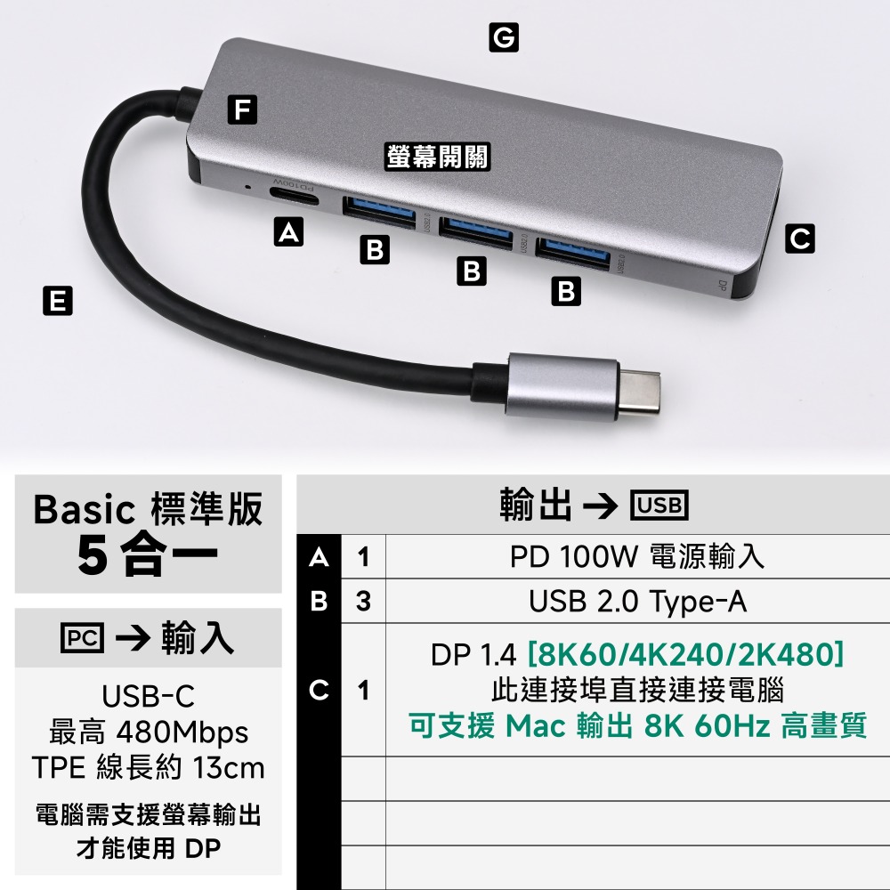 光連科技🪷 USB 3.2 Type C Hub 集線器 10Gbps HDMI DP VGA 3.1 4K擴展塢8K-規格圖9