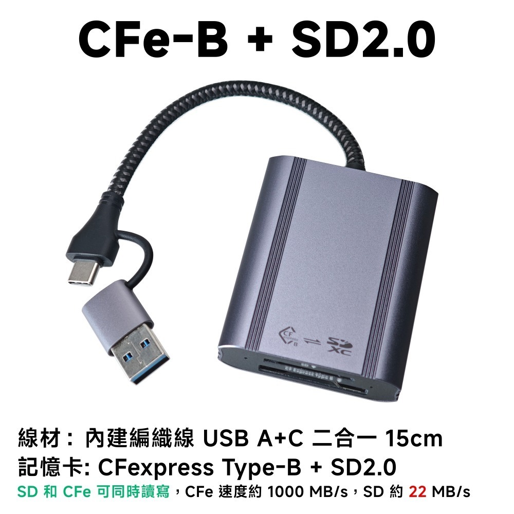光連科技🪷 CFe B + SD 二合一 讀卡機 UHS-II USB 3.2 Type-C CFB CFexpres-規格圖4