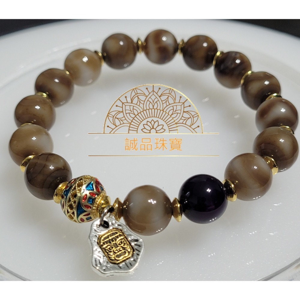 【母親節已過爐現貨】台灣至純天珠 虎牙天珠手鍊 天珠手串 台灣工藝優選 時尚轉運手鍊 手圍13-16公分 珠徑10mm-細節圖2