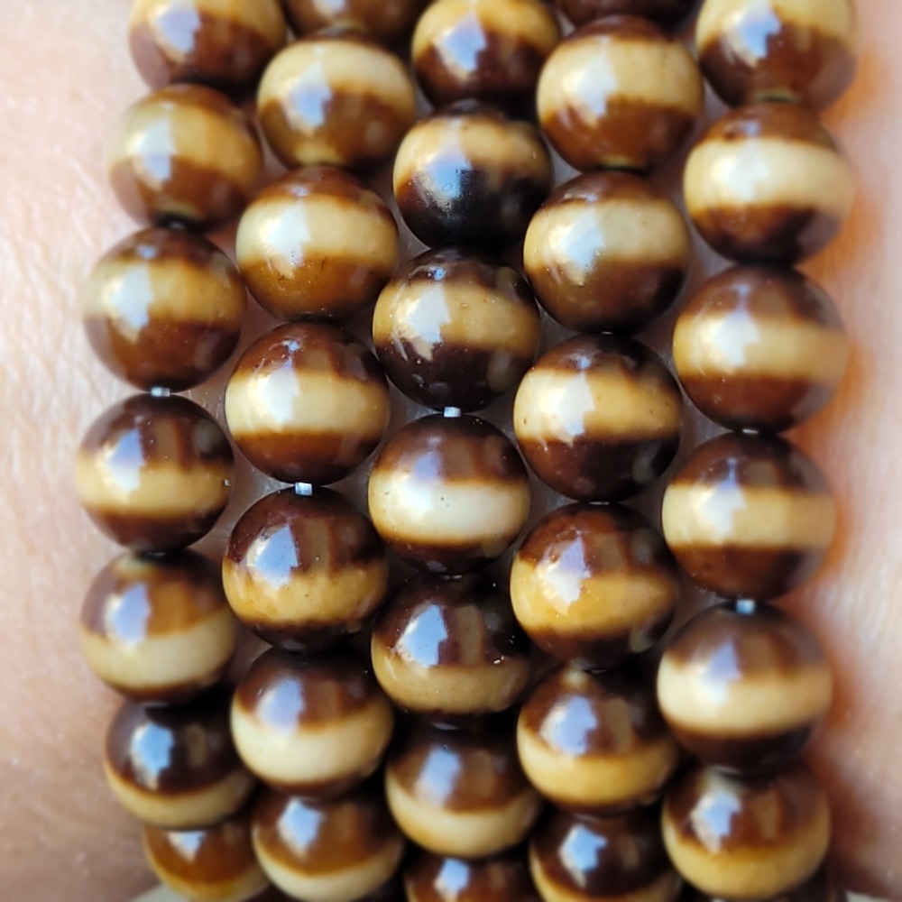 【母親節禮物已過爐】台灣至純天珠 台灣工藝老料包漿 一線藥師珠手鍊 天珠手串 手圍14-16公分 黃金8mm-細節圖4