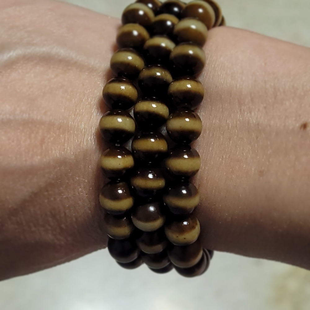 【母親節禮物已過爐】台灣至純天珠 台灣工藝老料包漿 一線藥師珠手鍊 天珠手串 手圍14-16公分 黃金8mm-細節圖5