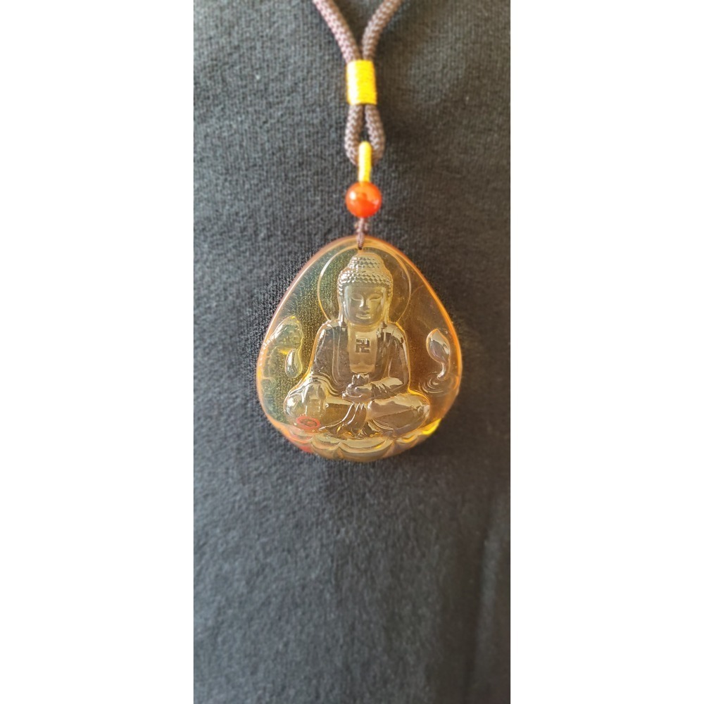 【母親節禮物已過爐現貨】天然原礦無優化琥珀蜜蠟 藍珀陽雕 阿彌陀佛吊墜 大師雕刻落款 附鑑定證-細節圖3