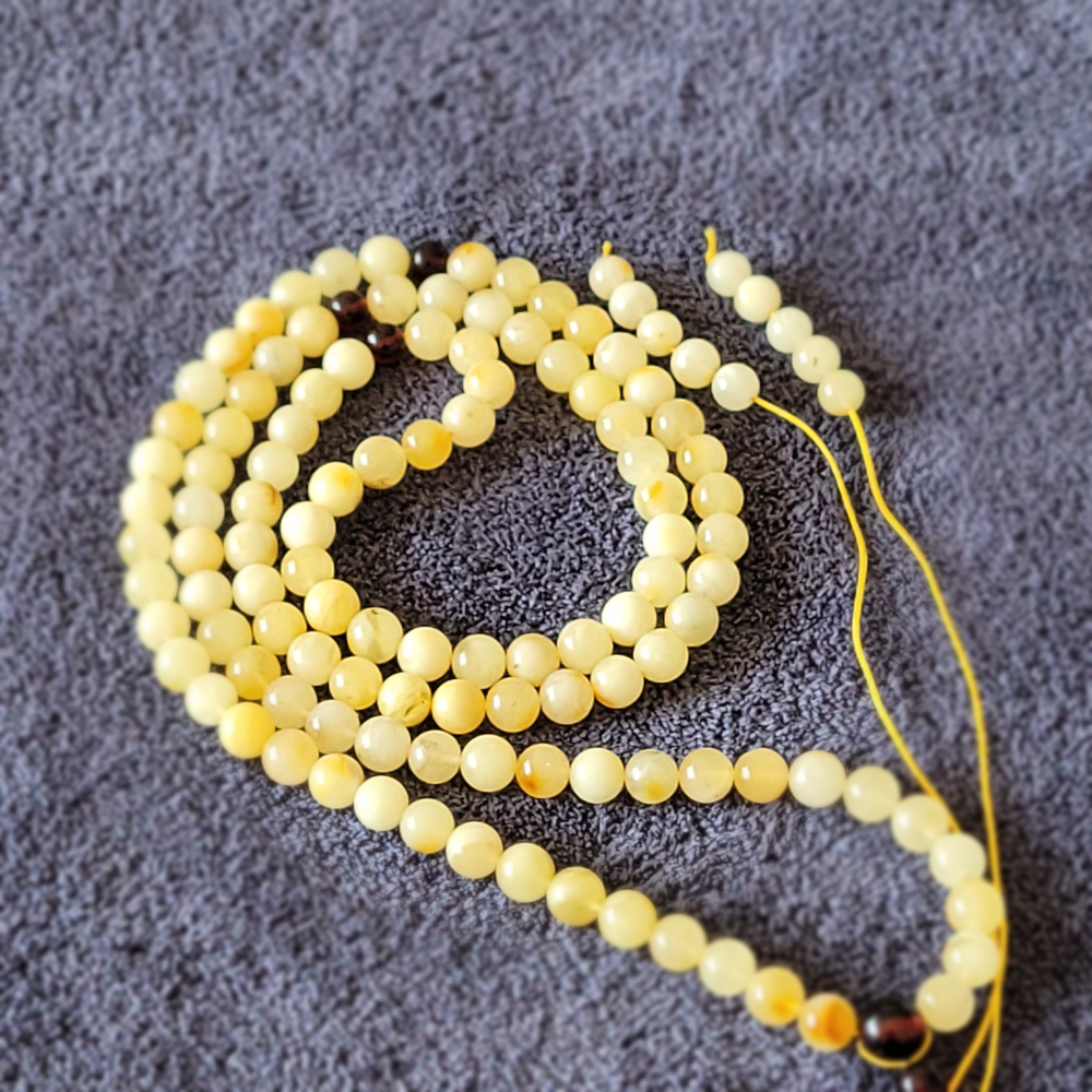 【已過爐現貨】天然原礦無優化 琥珀蜜蠟佛珠 108念珠 白花蜜蠟項鍊 6mm+ 限量熱銷-細節圖2
