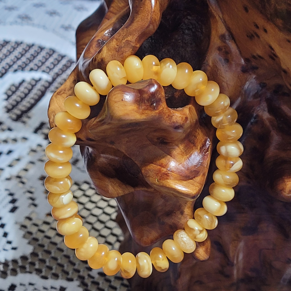 【母親節禮物已過爐】原礦天然琥珀蜜蠟 丹麥蜜蠟 手鍊/手串 算盤珠 手圍14-15公分 珠徑8mm-細節圖3