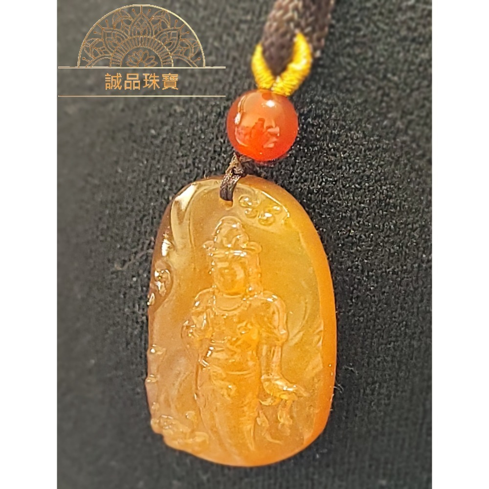【母親節禮物已過爐現貨】天然原礦無優化琥珀蜜蠟 緬甸豬油蜜 陽雕觀音吊墜 大師雕刻-細節圖2