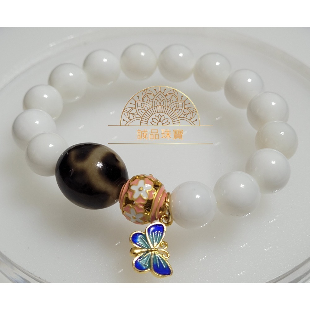 硨磲+景泰藍隔珠滴溜綠度母手圍13-14