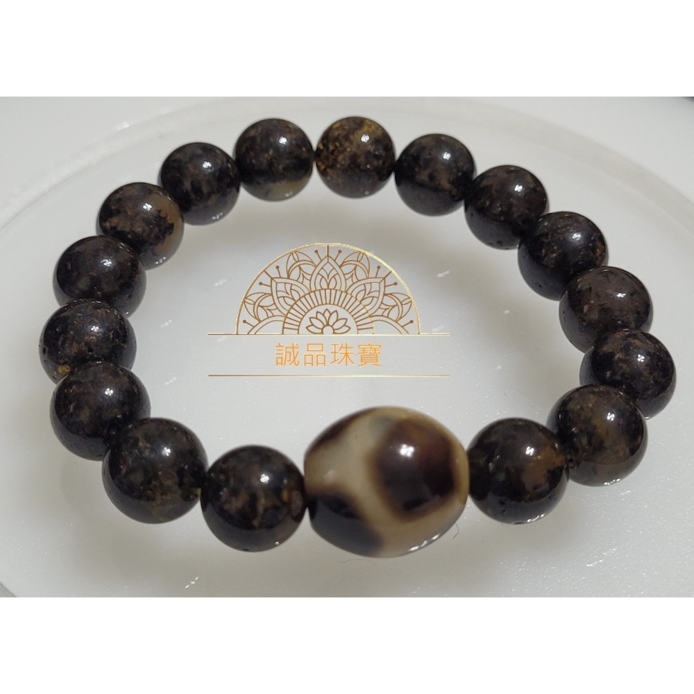 緬甸藥珀+龜甲天珠長壽秘訣手圍14-15