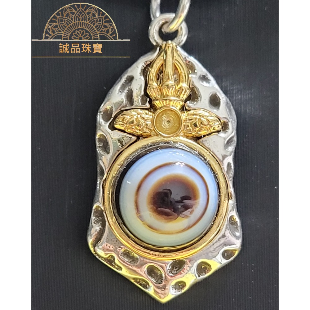 【已過爐現貨】台灣至純天珠 台灣工藝 一眼天珠鑲崁黃銅吊墜 單眼天珠 天珠項鍊 手串滴溜 附贈鈦鋼按壓旋轉扣蠟皮繩-細節圖2