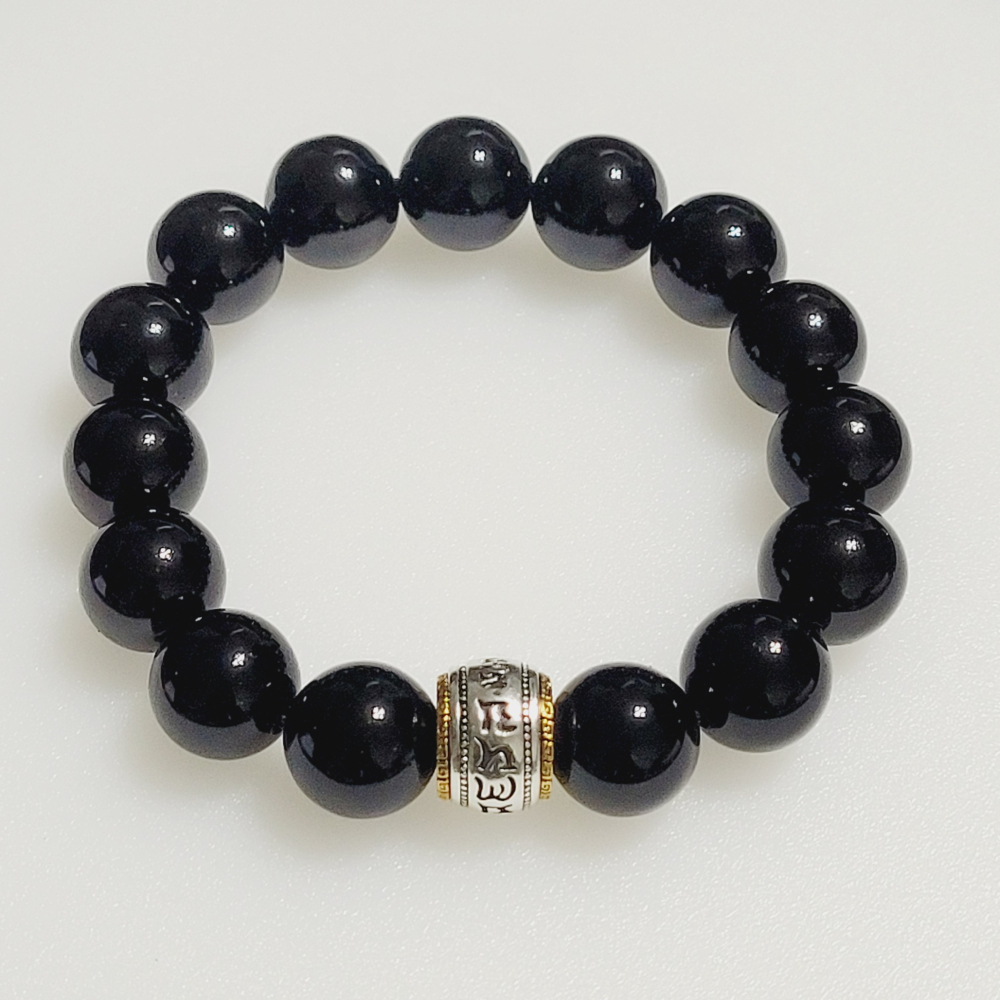【已過爐現貨】黑瑪瑙六字真言轉經輪手串 真男人護身佛珠 驅逐負能量 夏日百搭 佛珠手串-細節圖2