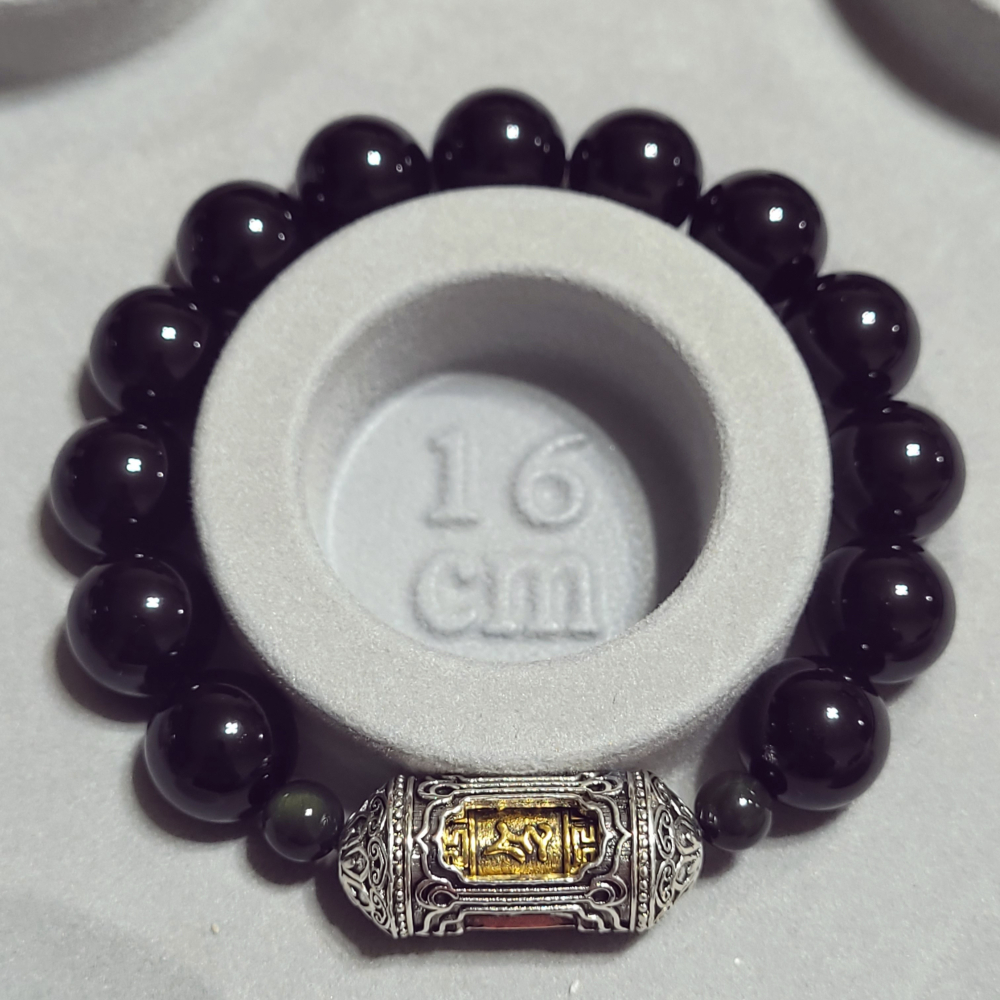 【已過爐現貨】黑瑪瑙六字真言轉經輪手串 真男人護身佛珠 驅逐負能量 夏日百搭 佛珠手串-細節圖5