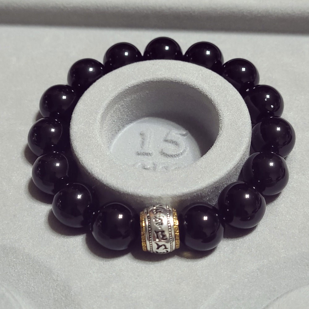 【已過爐現貨】黑瑪瑙六字真言轉經輪手串 真男人護身佛珠 驅逐負能量 夏日百搭 佛珠手串-規格圖5