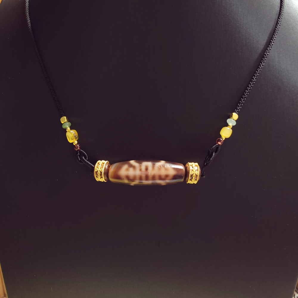 【母親節禮物已過爐】台灣工藝至純天珠 小盧紅肉五福福壽天珠項鍊 帶硃砂 現貨尺寸35×12mm-細節圖2