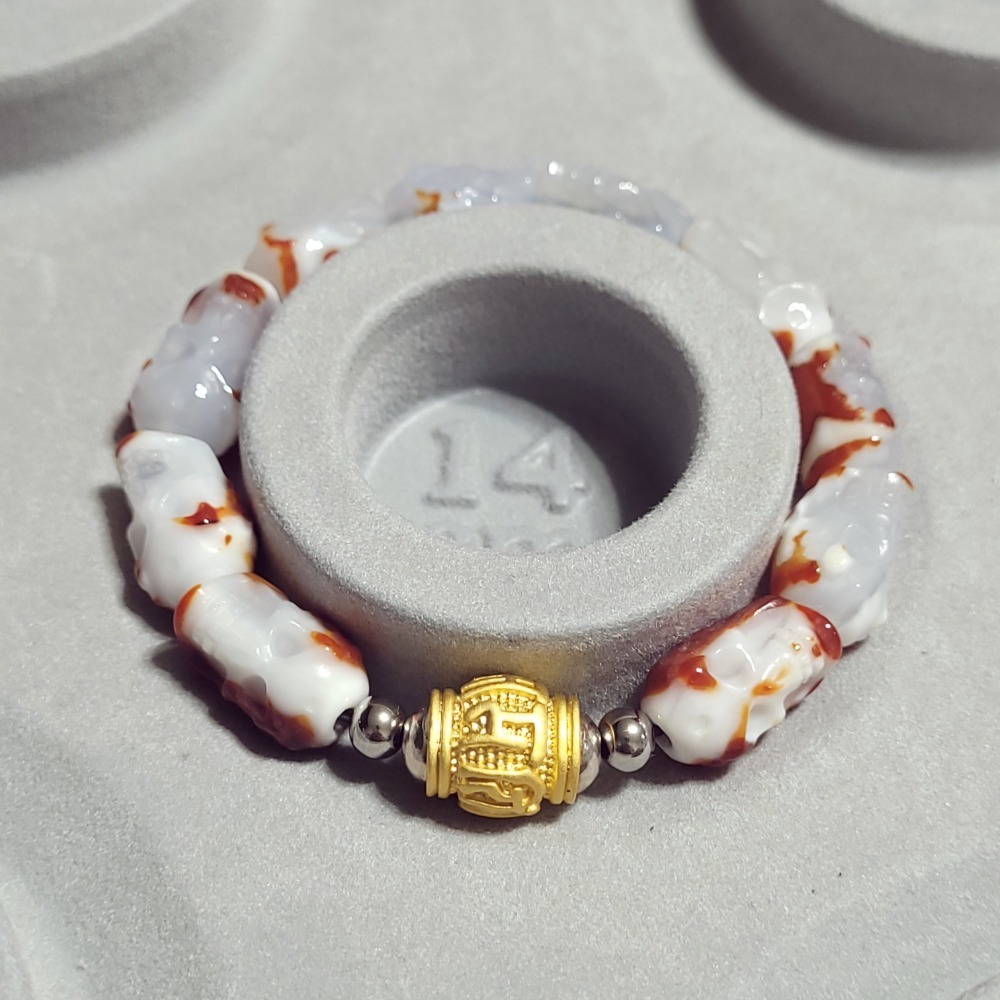 【已過爐正品】限量發售 屍陀林主 瑪瑙手串 白化至純天珠 天珠珠改 六字真言轉經輪骷髏佛頭 天珠手串 好評推薦-規格圖9