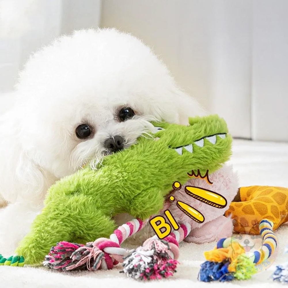 🦒毛絨動物園🐊 棉繩玩具 寵物玩具 寵物娃娃 狗狗玩具 啾啾玩具 小狗玩具 幼犬玩具 發聲玩具 毛孩毛絨狗狗磨牙陪睡玩具-細節圖7