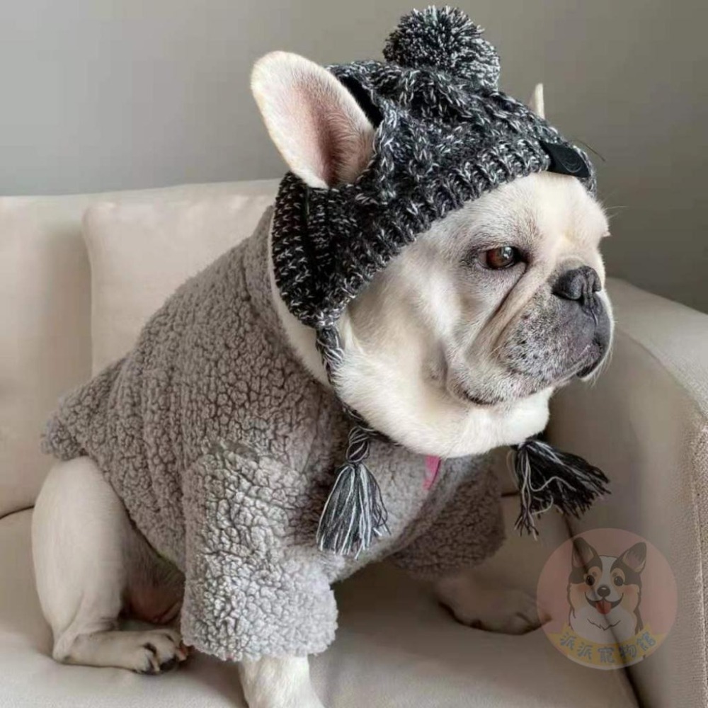 💜寵物毛球帽💜 寵物帽子 狗狗帽子 法鬥帽子 貓咪帽子 狗帽子 狗狗毛帽 狗帽 大狗帽子 小狗帽子 貓咪保暖冬天寵物配-細節圖7
