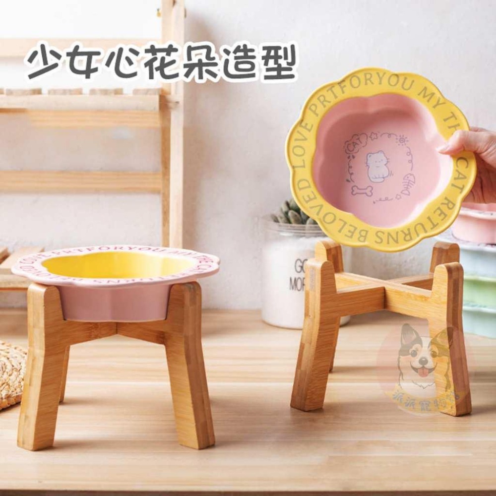 💗馬卡龍木架碗💗 貓碗 寵物碗 貓咪碗 寵物碗架 寵物陶瓷碗 貓碗架 貓咪飼料碗 貓咪碗架 貓用品 護頸碗 寵物碗架貓-細節圖3