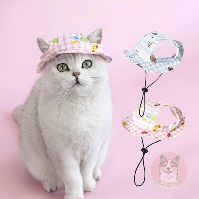 格子遮陽帽🌞 寵物帽子 狗狗帽子 狗帽子 貓咪帽子 遮陽帽 寵物帽 寵物配件 漁夫帽 小型犬 小狗帽 貓帽 寵物配件-細節圖2