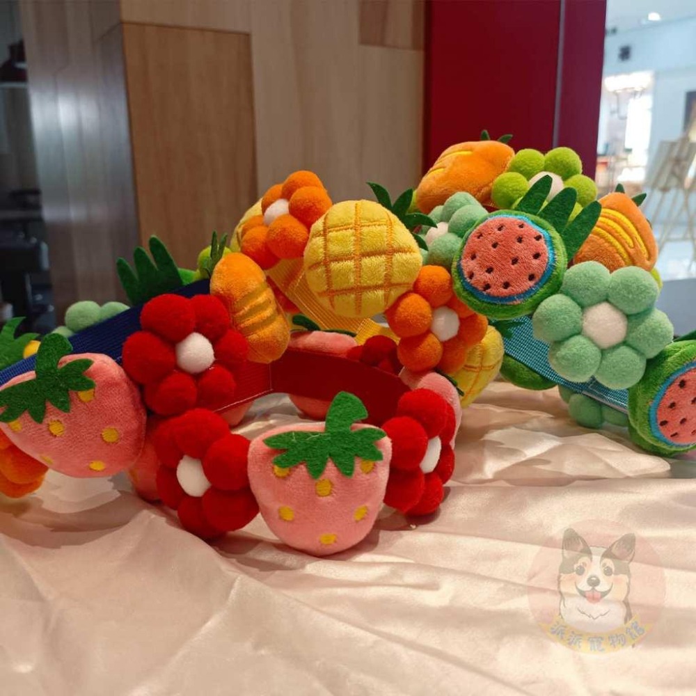 🍓水果小花項圈🍉 寵物項圈 狗狗項圈 柴犬項圈 寵物領巾 黃金獵犬項圈薩摩耶柯基哈士奇柯基小狗中大型犬項圈圍脖項鍊狗配件-細節圖2