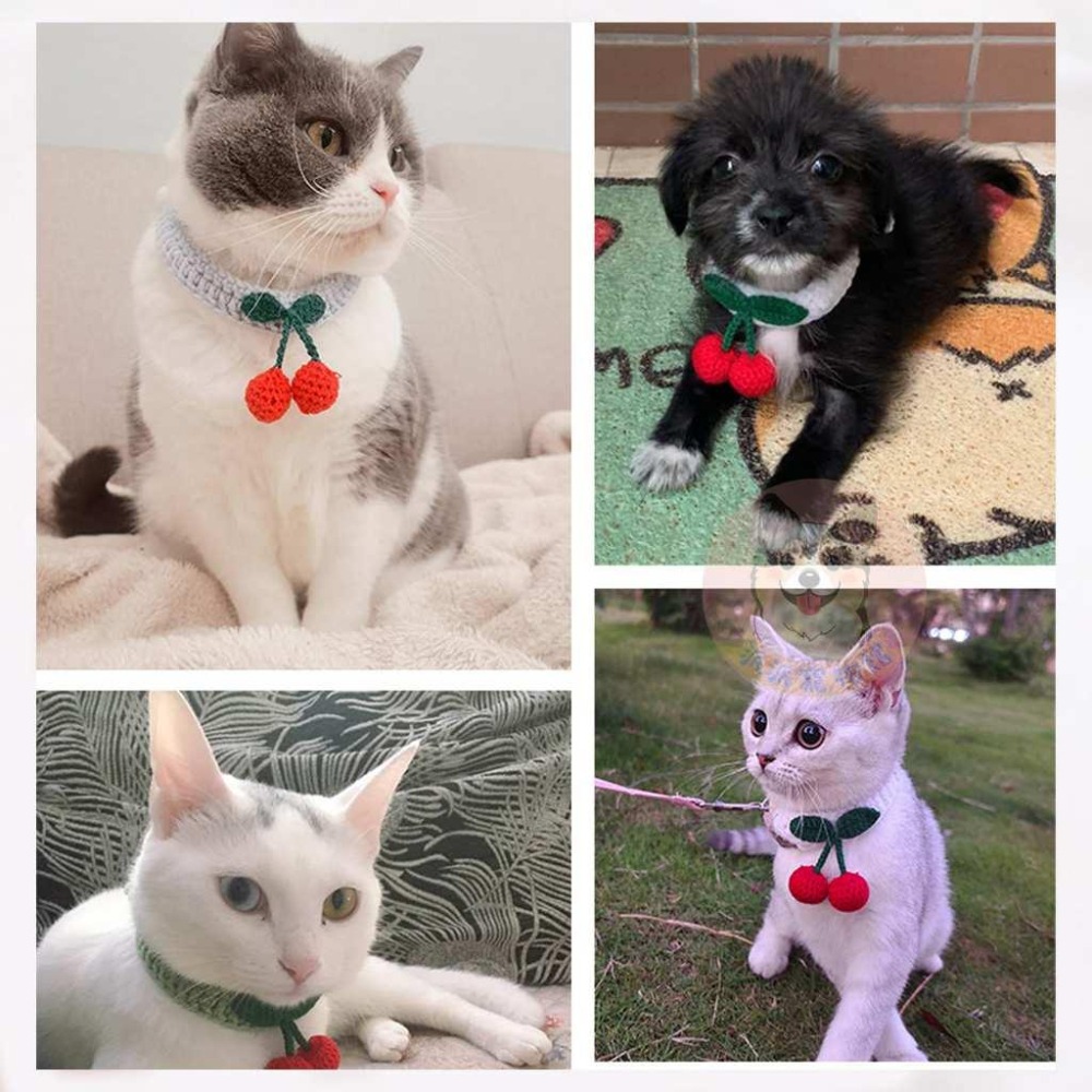 🍒櫻桃針織項圈🍒 貓咪圍脖 貓咪領巾 貓領巾 貓咪圍巾 貓項圈 貓咪項圈 寵物項圈 寵物頸圈 狗狗寵物圍巾毛線項圈圍脖-細節圖3