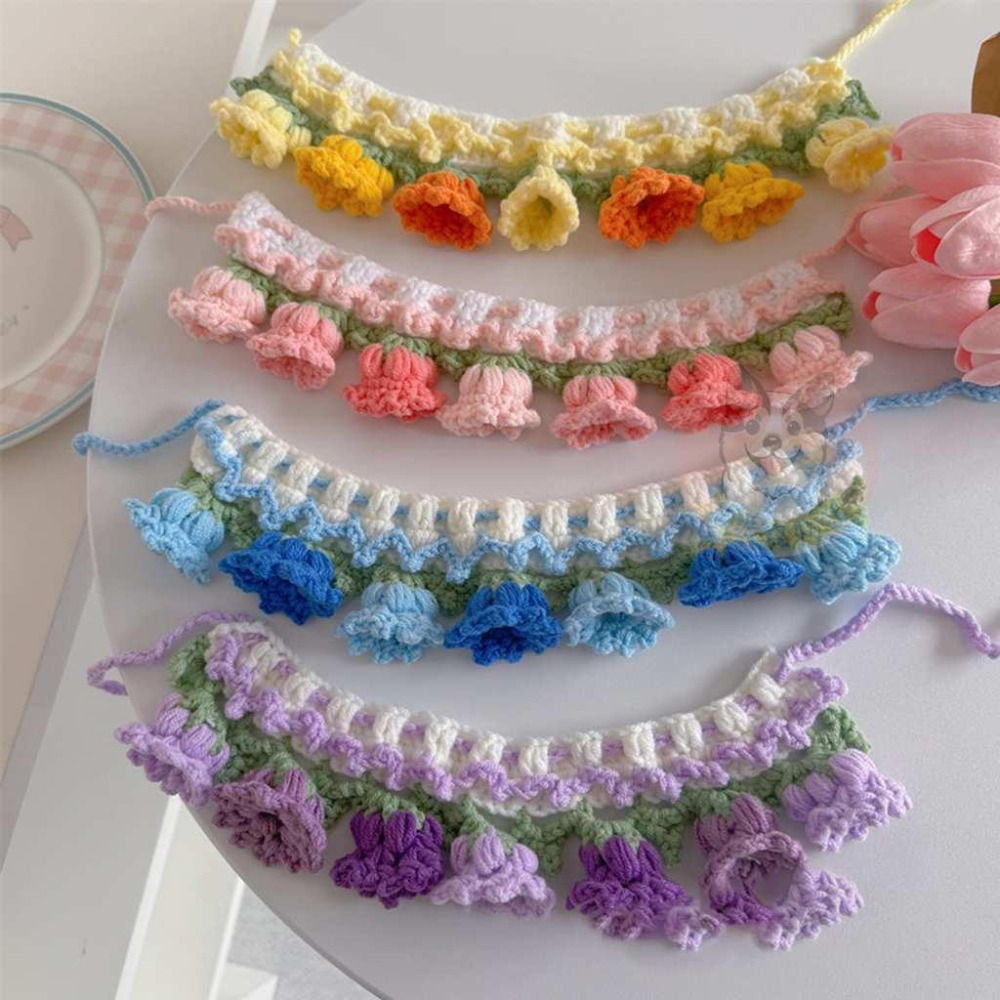 🌼鈴蘭花針織圍脖🌼 貓咪圍脖 貓咪領巾 貓領巾 貓咪圍巾 貓項圈 貓咪項圈 寵物項圈 寵物頸圈 狗狗寵物圍巾毛線項圈圍脖-細節圖2
