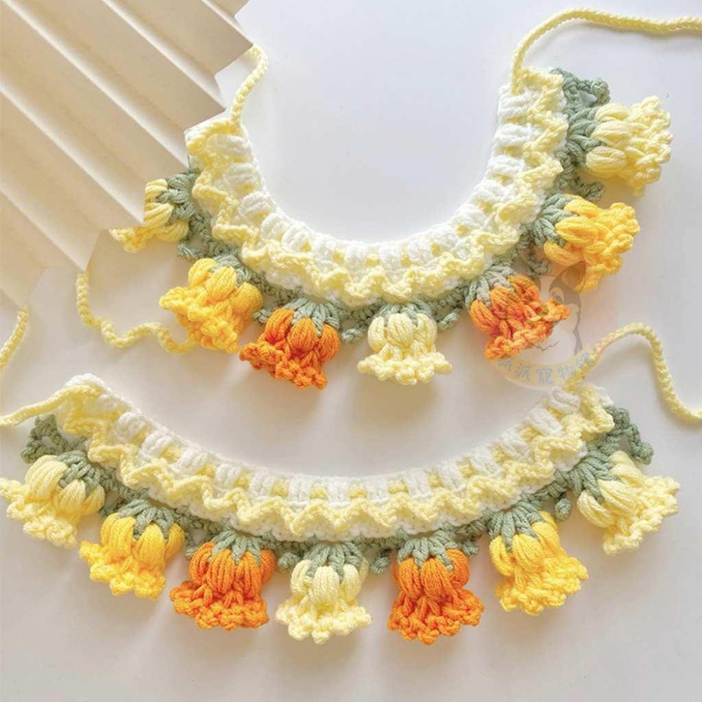 🌼鈴蘭花針織圍脖🌼 貓咪圍脖 貓咪領巾 貓領巾 貓咪圍巾 貓項圈 貓咪項圈 寵物項圈 寵物頸圈 狗狗寵物圍巾毛線項圈圍脖-細節圖3