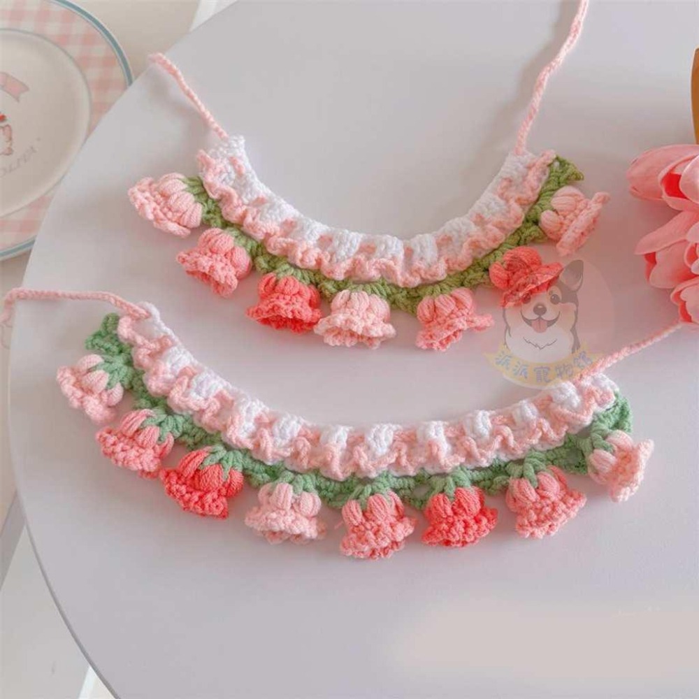 🌼鈴蘭花針織圍脖🌼 貓咪圍脖 貓咪領巾 貓領巾 貓咪圍巾 貓項圈 貓咪項圈 寵物項圈 寵物頸圈 狗狗寵物圍巾毛線項圈圍脖-細節圖5