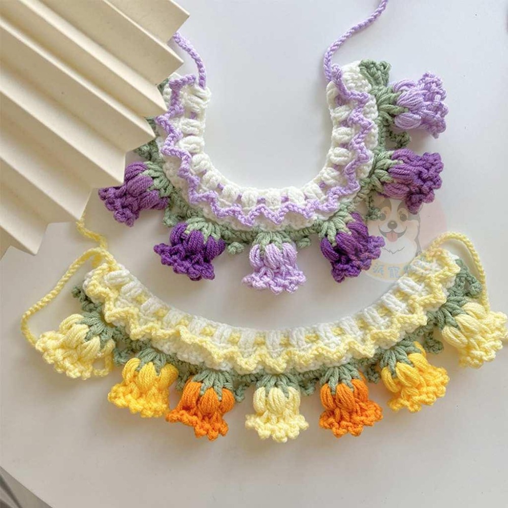 🌼鈴蘭花針織圍脖🌼 貓咪圍脖 貓咪領巾 貓領巾 貓咪圍巾 貓項圈 貓咪項圈 寵物項圈 寵物頸圈 狗狗寵物圍巾毛線項圈圍脖-細節圖7