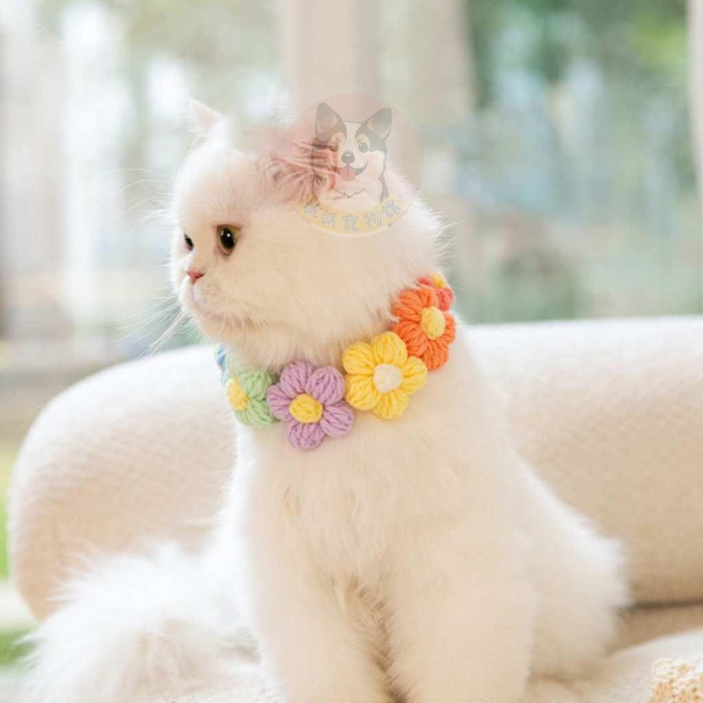 🌼🌼毛線小花圈🌼🌼 貓咪圍脖 貓咪領巾 貓領巾 貓咪圍巾 貓項圈 貓咪項圈 寵物項圈 寵物頸圈 狗狗寵物圍巾毛線項圈圍脖-細節圖3