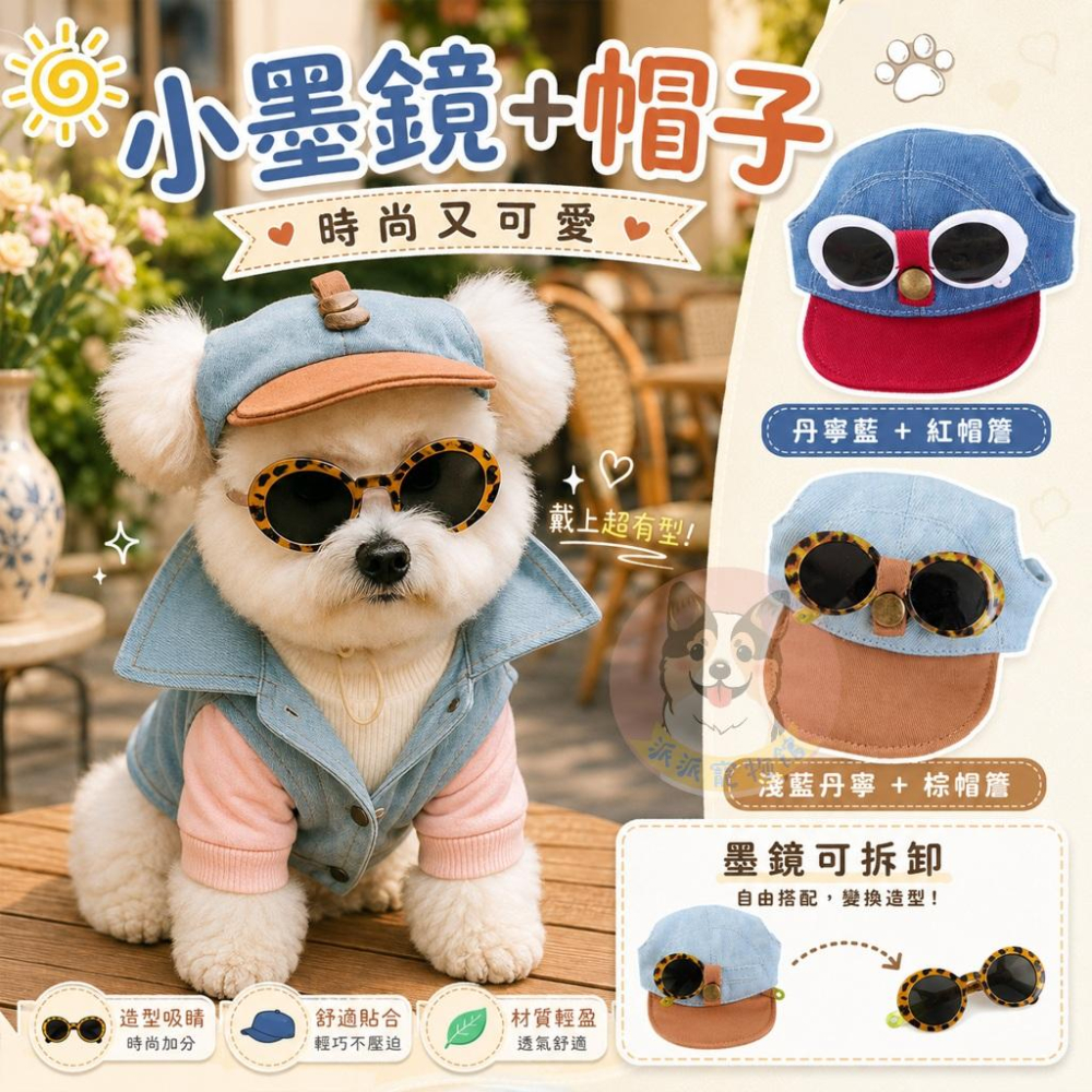 小墨鏡+帽子👓 寵物帽子 狗狗帽子 狗帽子 貓咪帽子 遮陽帽 寵物帽 寵物配件 狗帽子 棒球帽 小狗帽子 狗帽 貓帽-細節圖2