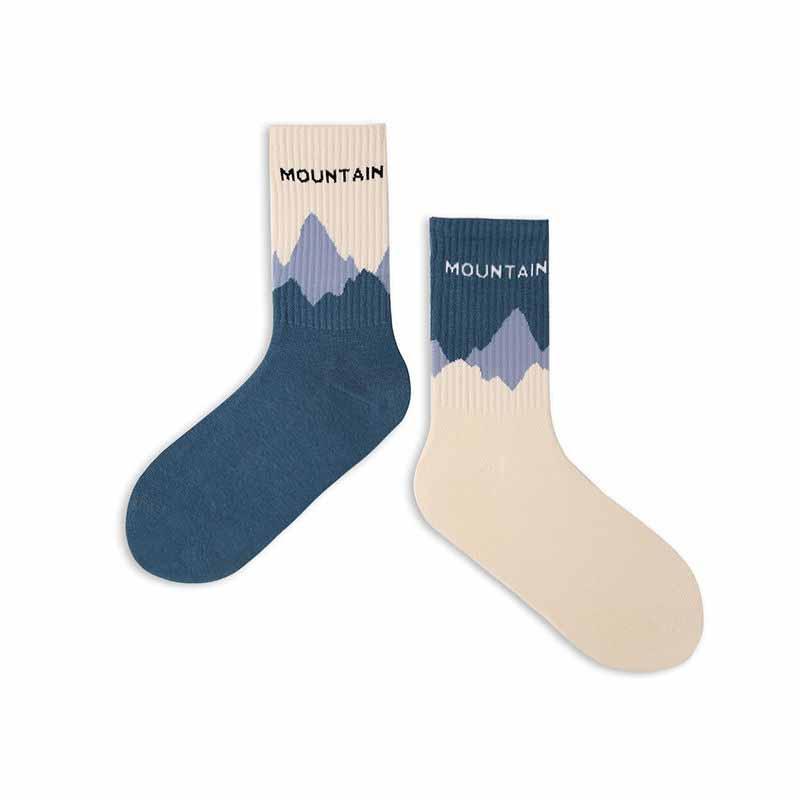 台灣現貨 中筒襪  女襪  森林系 大童襪 短襪   陰陽襪 AB襪  小紅書  山岳-細節圖7