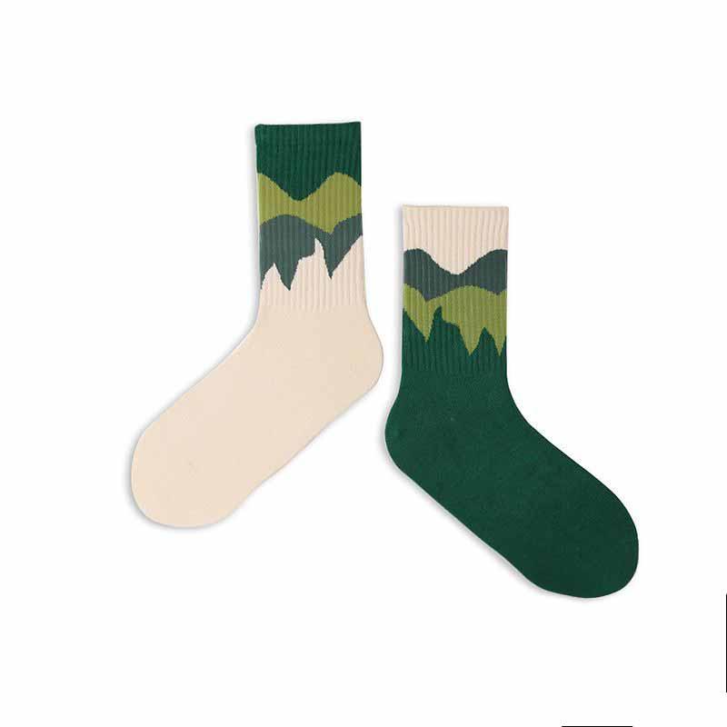 台灣現貨 中筒襪  女襪  森林系 大童襪 短襪   陰陽襪 AB襪  小紅書  山岳-細節圖8