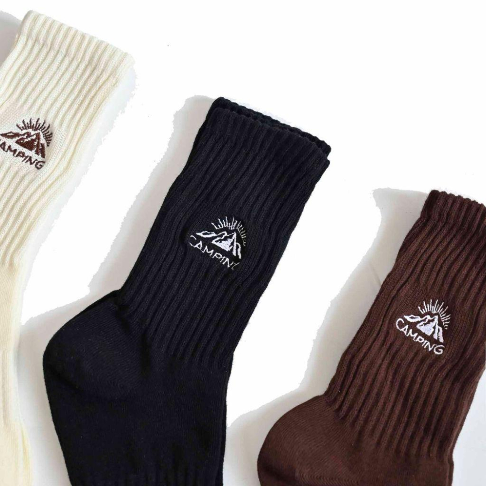 台灣公司貨 街頭 雪山 山脈 刺繡襪 中筒襪 長襪 露營 雪山襪 戶外 透氣 棉 刺繡襪子 直條紋襪-細節圖8