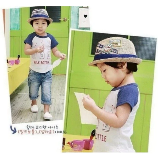 新款 韓國兒童太陽帽子 超讚遮陽寶寶爵士帽 紳士帽小禮帽草帽男生女生可-細節圖2