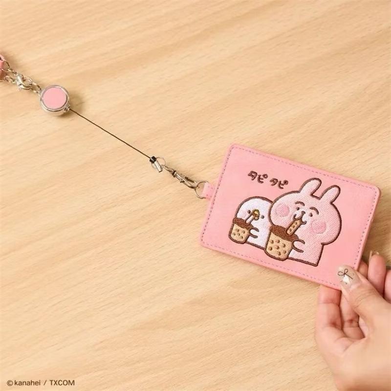 卡娜赫拉的小動物 皮革刺繡票卡夾 珍奶兔兔 捷運卡套伸縮掛繩 悠遊卡套 識別證 工作證套 生日/情人節禮物💝-細節圖3